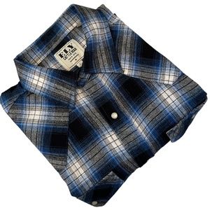 Ely Cattleman Long Sleeve Textured Plaid Western Snap Shirt - Blue- Large